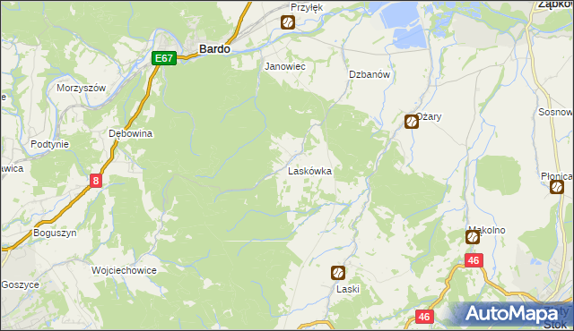 mapa Laskówka gmina Bardo, Laskówka gmina Bardo na mapie Targeo