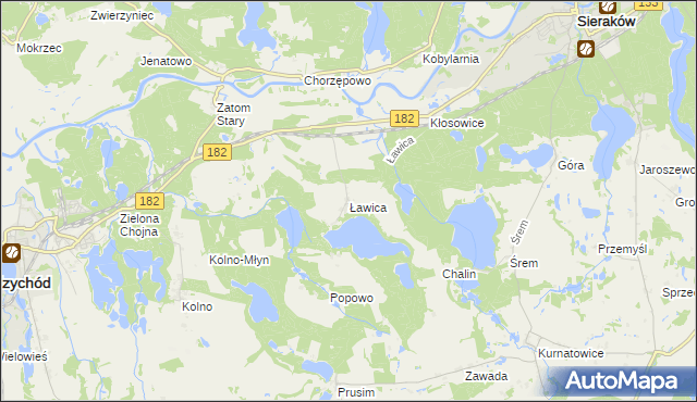 mapa Ławica gmina Sieraków, Ławica gmina Sieraków na mapie Targeo