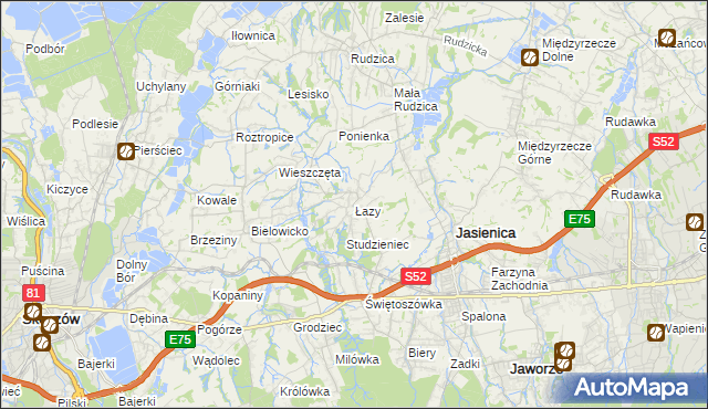 mapa Łazy gmina Jasienica, Łazy gmina Jasienica na mapie Targeo