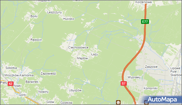 mapa Łazy gmina Szydłowiec, Łazy gmina Szydłowiec na mapie Targeo