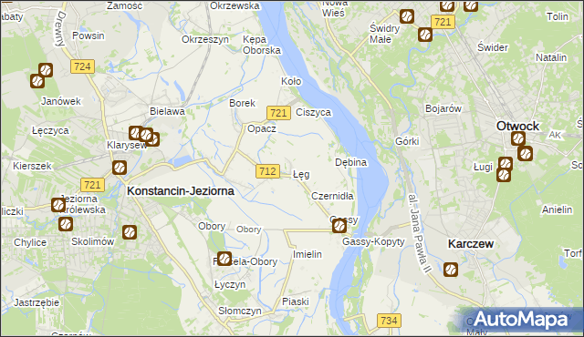mapa Łęg gmina Konstancin-Jeziorna, Łęg gmina Konstancin-Jeziorna na mapie Targeo