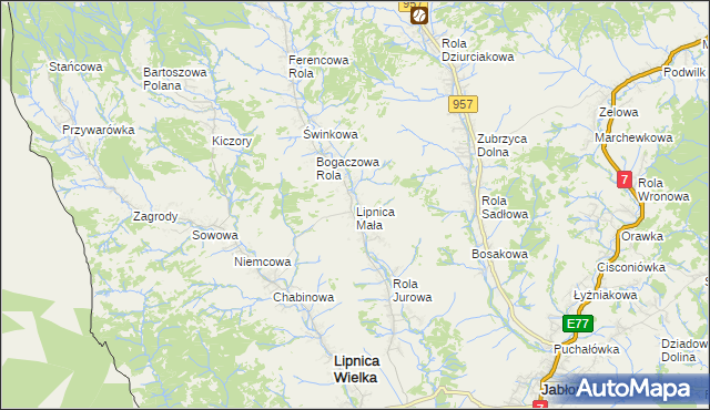 mapa Lipnica Mała, Lipnica Mała na mapie Targeo