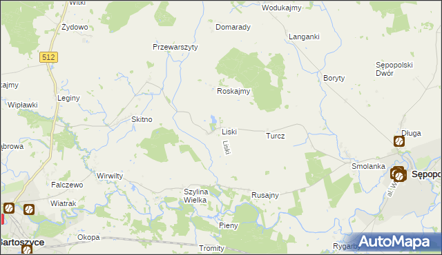 mapa Liski gmina Sępopol, Liski gmina Sępopol na mapie Targeo