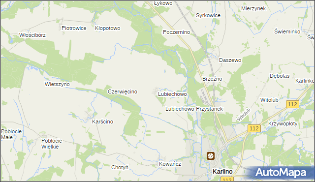 mapa Lubiechowo gmina Karlino, Lubiechowo gmina Karlino na mapie Targeo