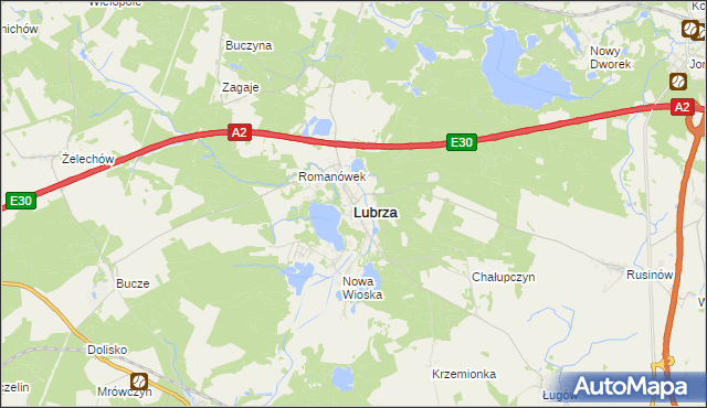 mapa Lubrza powiat świebodziński, Lubrza powiat świebodziński na mapie Targeo