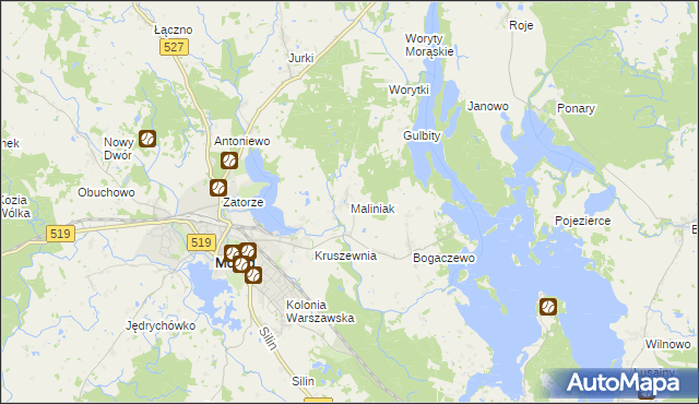 mapa Maliniak gmina Morąg, Maliniak gmina Morąg na mapie Targeo