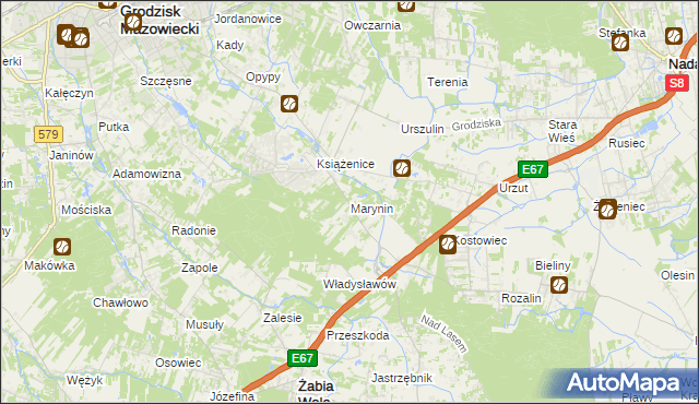 mapa Marynin gmina Grodzisk Mazowiecki, Marynin gmina Grodzisk Mazowiecki na mapie Targeo