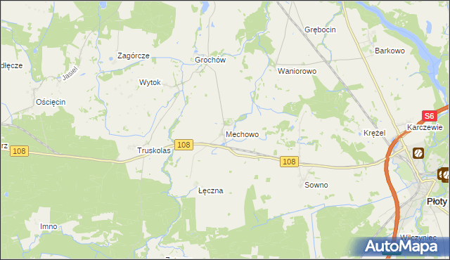 mapa Mechowo gmina Płoty, Mechowo gmina Płoty na mapie Targeo