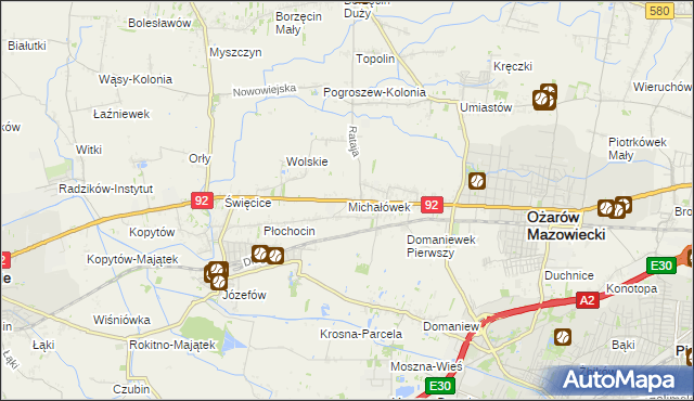 mapa Michałówek gmina Ożarów Mazowiecki, Michałówek gmina Ożarów Mazowiecki na mapie Targeo