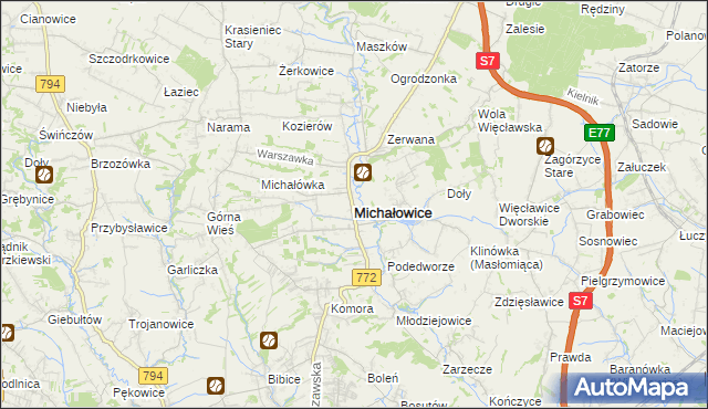 mapa Michałowice powiat krakowski, Michałowice powiat krakowski na mapie Targeo