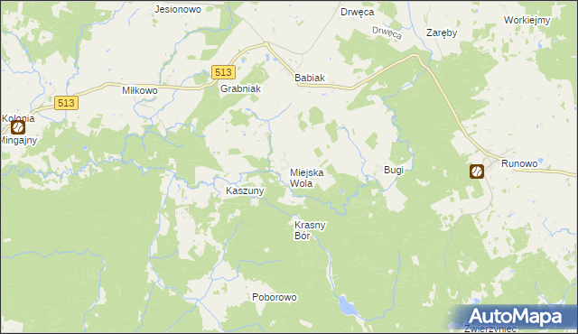 mapa Miejska Wola gmina Lidzbark Warmiński, Miejska Wola gmina Lidzbark Warmiński na mapie Targeo