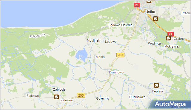 mapa Modła gmina Ustka, Modła gmina Ustka na mapie Targeo