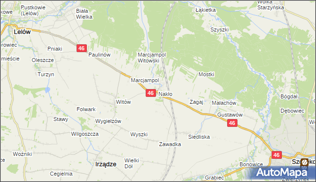 mapa Nakło gmina Lelów, Nakło gmina Lelów na mapie Targeo