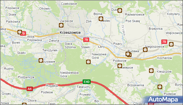 mapa Nawojowa Góra, Nawojowa Góra na mapie Targeo