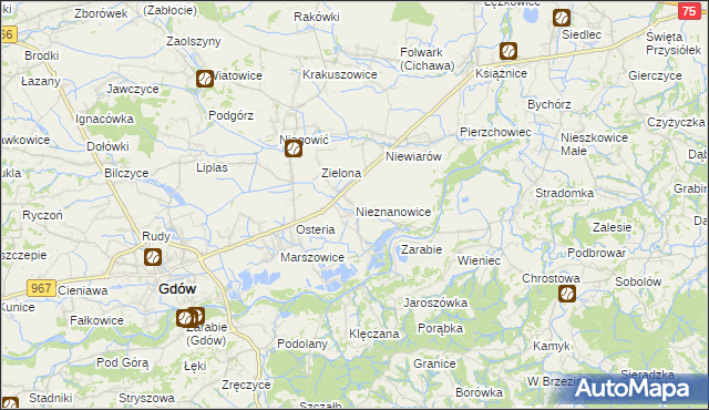 mapa Nieznanowice gmina Gdów, Nieznanowice gmina Gdów na mapie Targeo