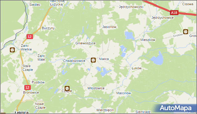 mapa Niwica gmina Trzebiel, Niwica gmina Trzebiel na mapie Targeo