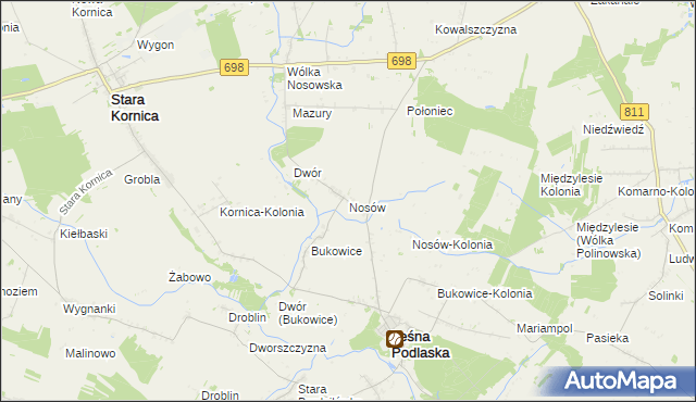 mapa Nosów gmina Leśna Podlaska, Nosów gmina Leśna Podlaska na mapie Targeo