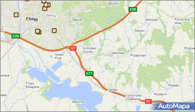 mapa Nowina gmina Elbląg, Nowina gmina Elbląg na mapie Targeo