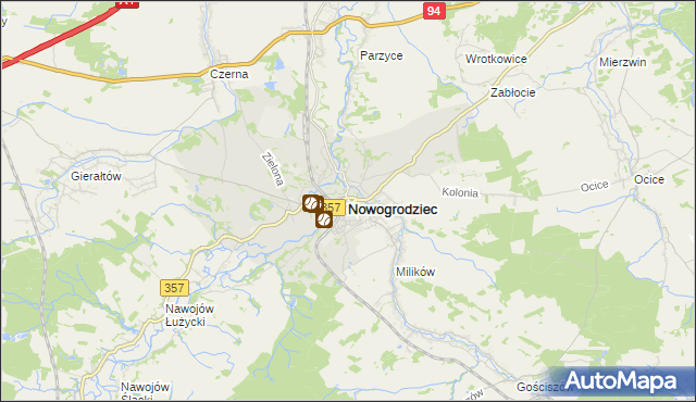 mapa Nowogrodziec, Nowogrodziec na mapie Targeo