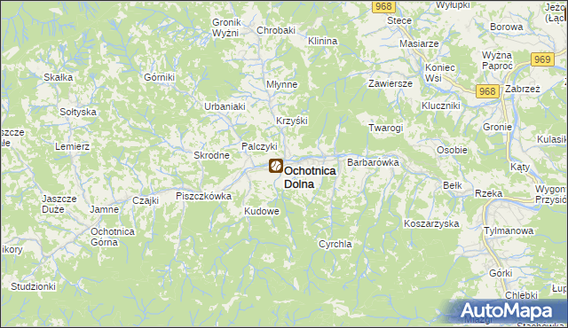 mapa Ochotnica Dolna, Ochotnica Dolna na mapie Targeo