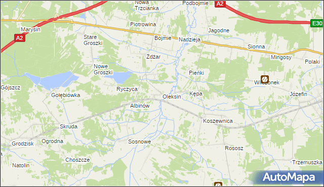 mapa Oleksin gmina Kotuń, Oleksin gmina Kotuń na mapie Targeo