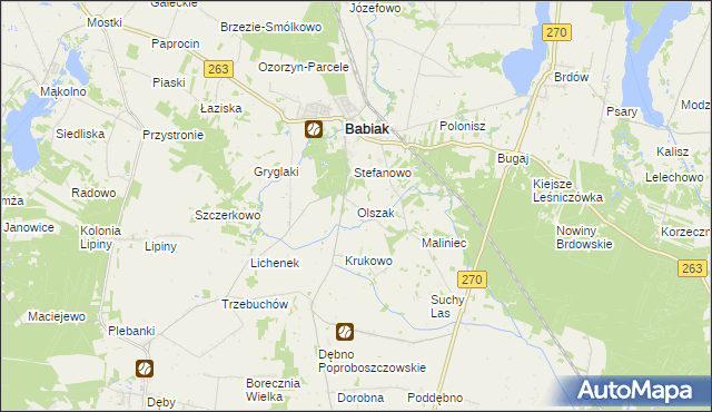 mapa Olszak gmina Babiak, Olszak gmina Babiak na mapie Targeo