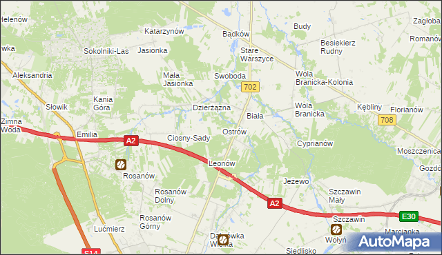 mapa Ostrów gmina Zgierz, Ostrów gmina Zgierz na mapie Targeo