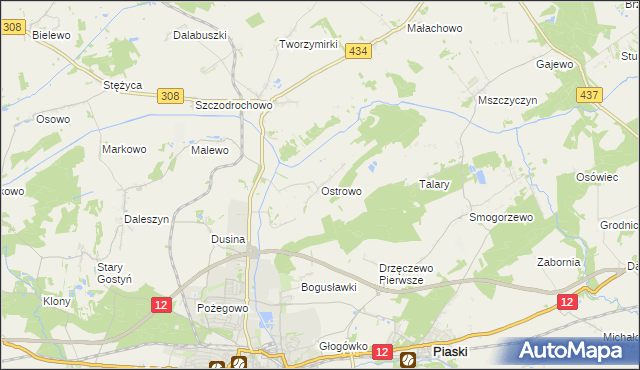 mapa Ostrowo gmina Gostyń, Ostrowo gmina Gostyń na mapie Targeo