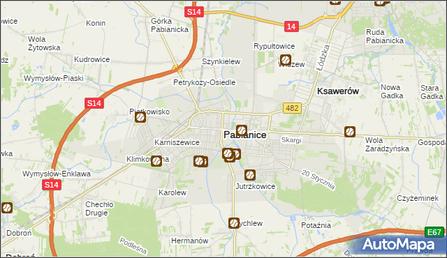 mapa Pabianic, Pabianice na mapie Targeo