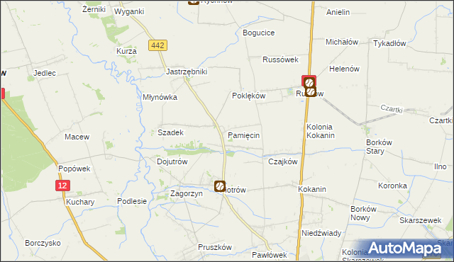 mapa Pamięcin gmina Blizanów, Pamięcin gmina Blizanów na mapie Targeo