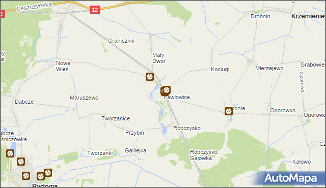 mapa Pawłowice gmina Krzemieniewo, Pawłowice gmina Krzemieniewo na mapie Targeo