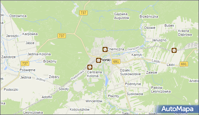 mapa Pionki, Pionki na mapie Targeo