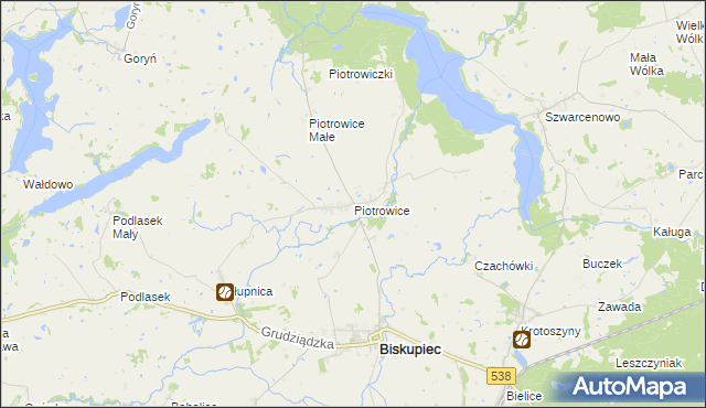 mapa Piotrowice gmina Biskupiec, Piotrowice gmina Biskupiec na mapie Targeo