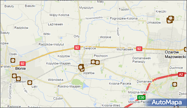 mapa Płochocin gmina Ożarów Mazowiecki, Płochocin gmina Ożarów Mazowiecki na mapie Targeo