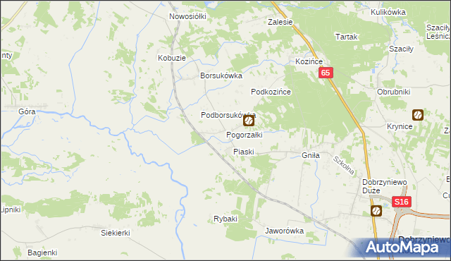 mapa Pogorzałki gmina Dobrzyniewo Duże, Pogorzałki gmina Dobrzyniewo Duże na mapie Targeo