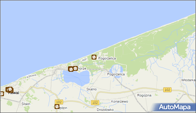 mapa Pogorzelica gmina Rewal, Pogorzelica gmina Rewal na mapie Targeo