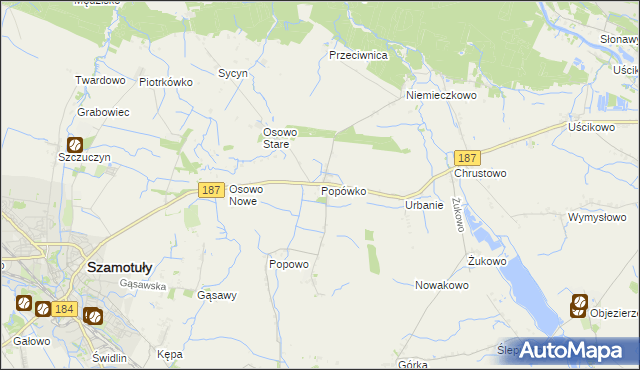 mapa Popówko gmina Oborniki, Popówko gmina Oborniki na mapie Targeo