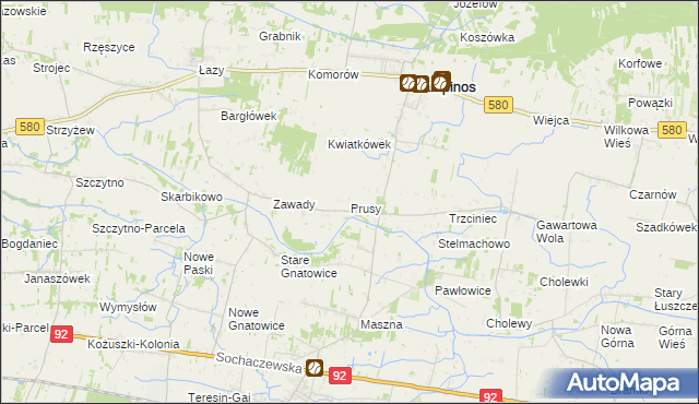 mapa Prusy gmina Kampinos, Prusy gmina Kampinos na mapie Targeo