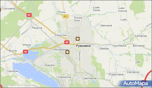 mapa Pyskowice powiat gliwicki, Pyskowice powiat gliwicki na mapie Targeo