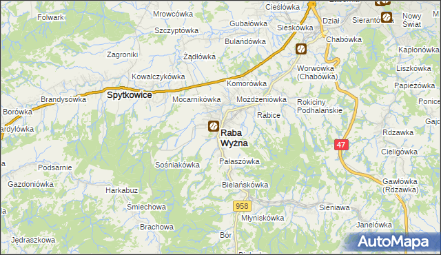 mapa Raba Wyżna, Raba Wyżna na mapie Targeo