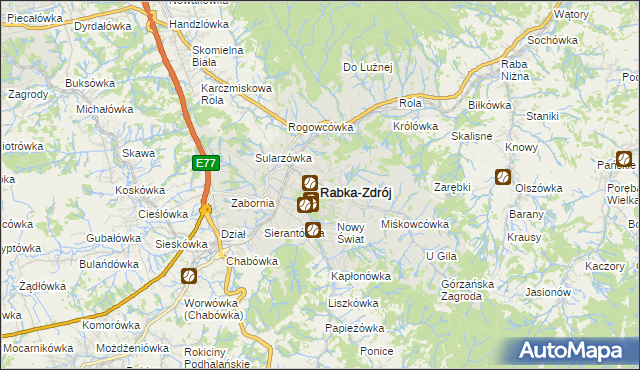 mapa Rabka-Zdrój, Rabka-Zdrój na mapie Targeo