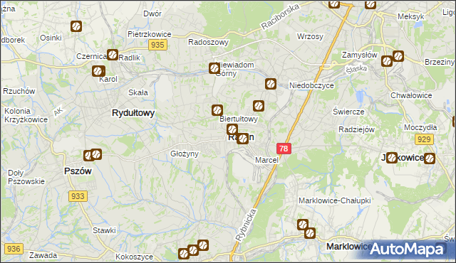 mapa Radlin powiat wodzisławski, Radlin powiat wodzisławski na mapie Targeo