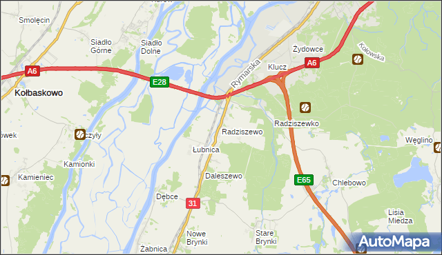 mapa Radziszewo gmina Gryfino, Radziszewo gmina Gryfino na mapie Targeo