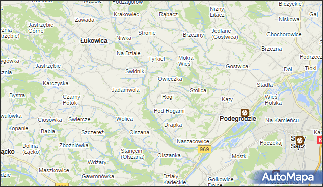 mapa Rogi gmina Podegrodzie, Rogi gmina Podegrodzie na mapie Targeo