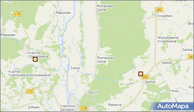 mapa Romanowo Dolne, Romanowo Dolne na mapie Targeo