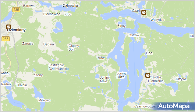 mapa Rów gmina Dziemiany, Rów gmina Dziemiany na mapie Targeo