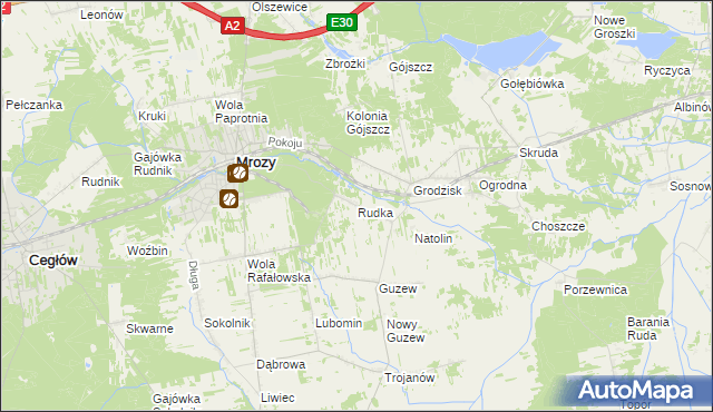 mapa Rudka gmina Mrozy, Rudka gmina Mrozy na mapie Targeo