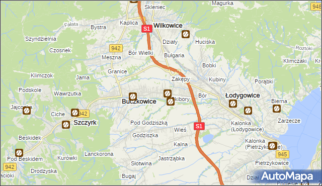 mapa Rybarzowice, Rybarzowice na mapie Targeo