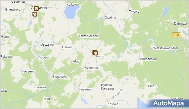 mapa Rybno gmina Gniewino, Rybno gmina Gniewino na mapie Targeo