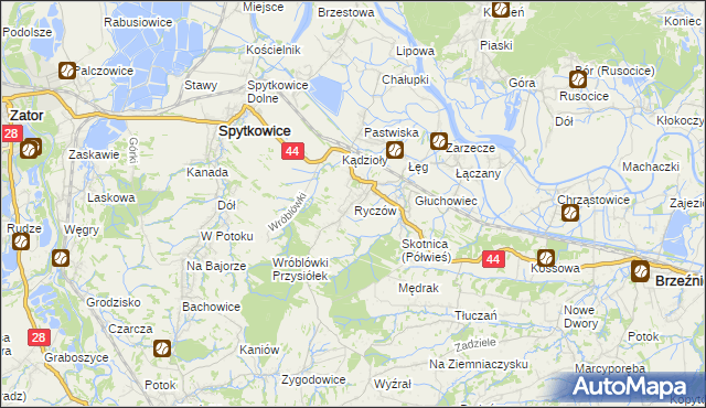 mapa Ryczów gmina Spytkowice, Ryczów gmina Spytkowice na mapie Targeo